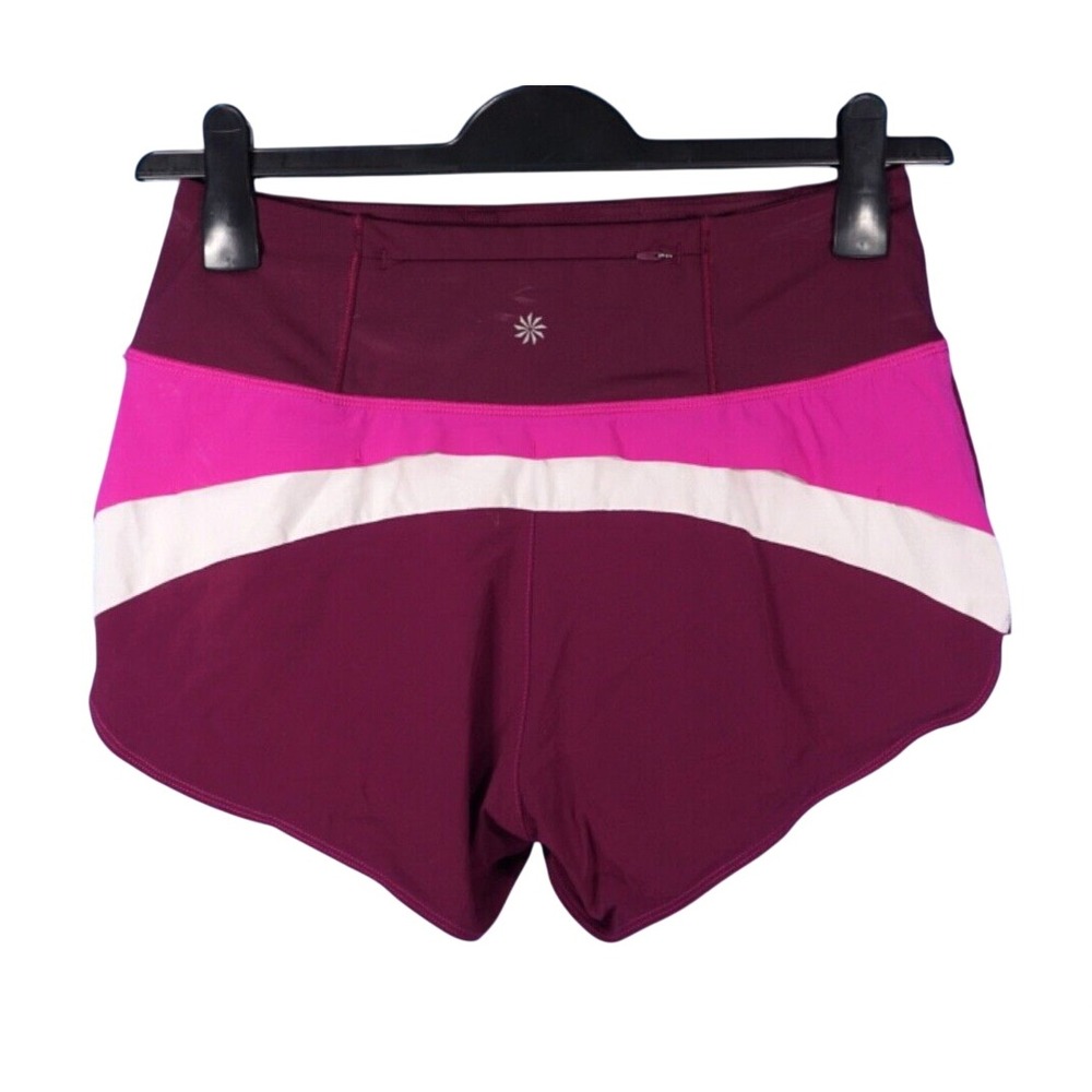 ATHLETA Running Free Shorts PINK/PURPLE COLORBLOCK Lined w/Mesh Vents SIZE XS
